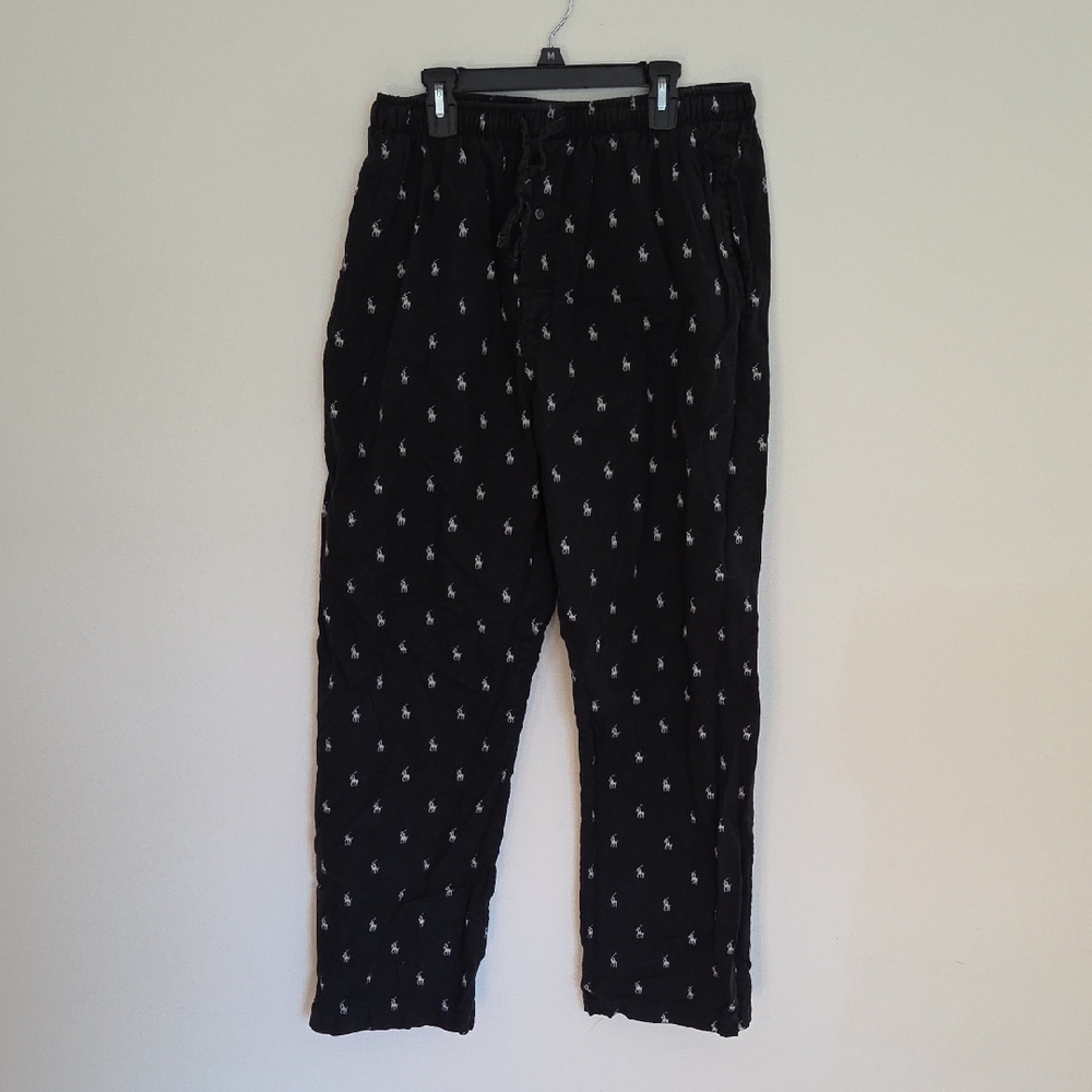 Polo Ralph Lauren Black Lounge Pants with White Logo Pattern